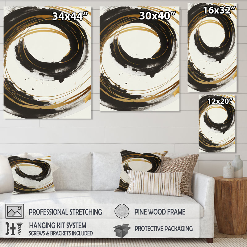 «Black and Gold Curves I», reproduction d'art sur toile, L 30 po x H 40 po, Toile tendue