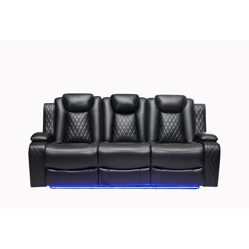 Nahin 84.6'' Faux Leather Power Reclining Sofa, Black
