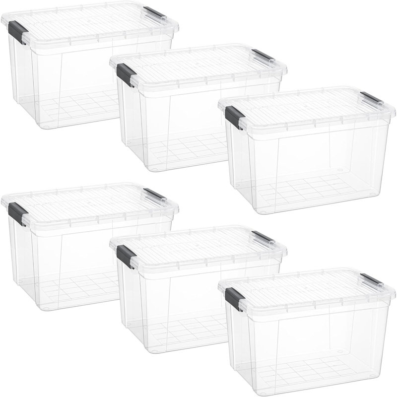 Latitude Run® Clear Storage Bins with Lids, 6 Pack- Plastic Storage Boxes for Home- 4.5 Quart, 26 pintes