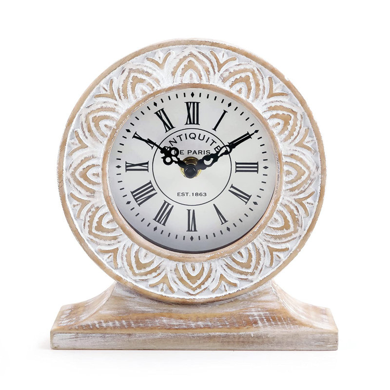 Hand-Carved Wood Table Clock
