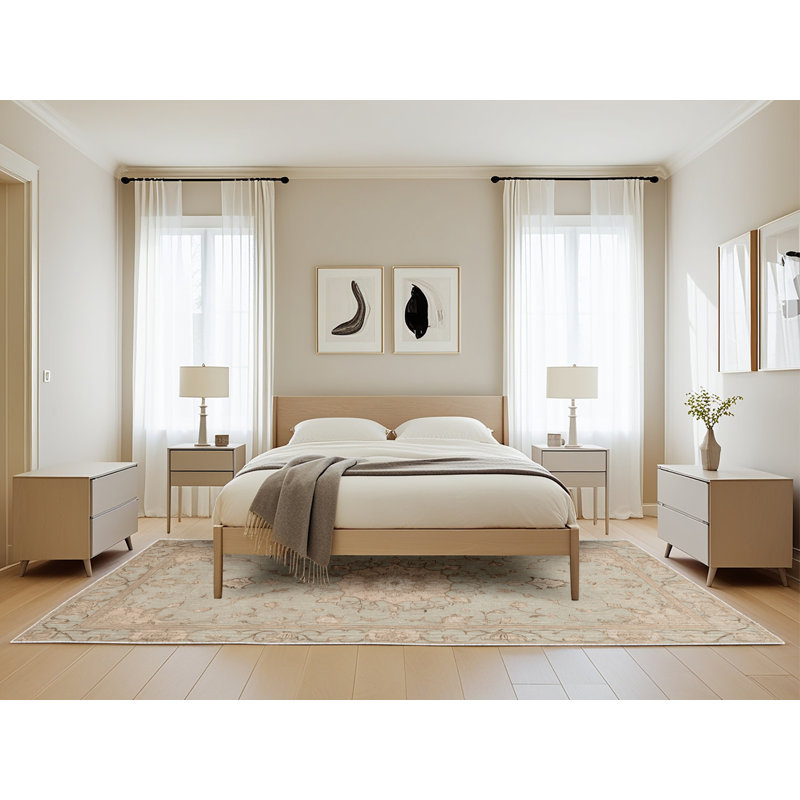 Tapis beige Tabriz lavable à la machine, Rectangle de 5 pi x 8 pi