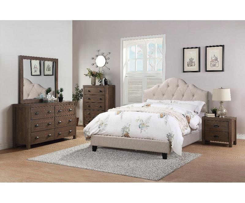 Structure de lit contemporaine grand format avec base de lit en bois touffeté en polyfibre brun clair réglable, aucun sommier tapissier requis, support solide