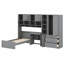 Lit plateforme fonctionnel en bois avec bureau, garde-robe, armoires, tiroirs et tablettes-368711357