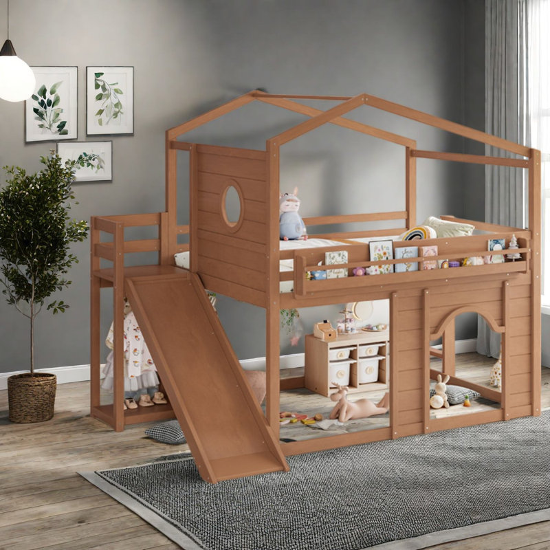 Lit double multifonctionnel avec rangement, mezzanine en bois aggloméré pour chambre d'enfant
