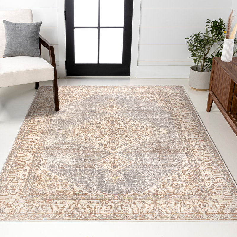 Tapis gris / ivoire Mordecai, Rectangle 4pi x 6 pi