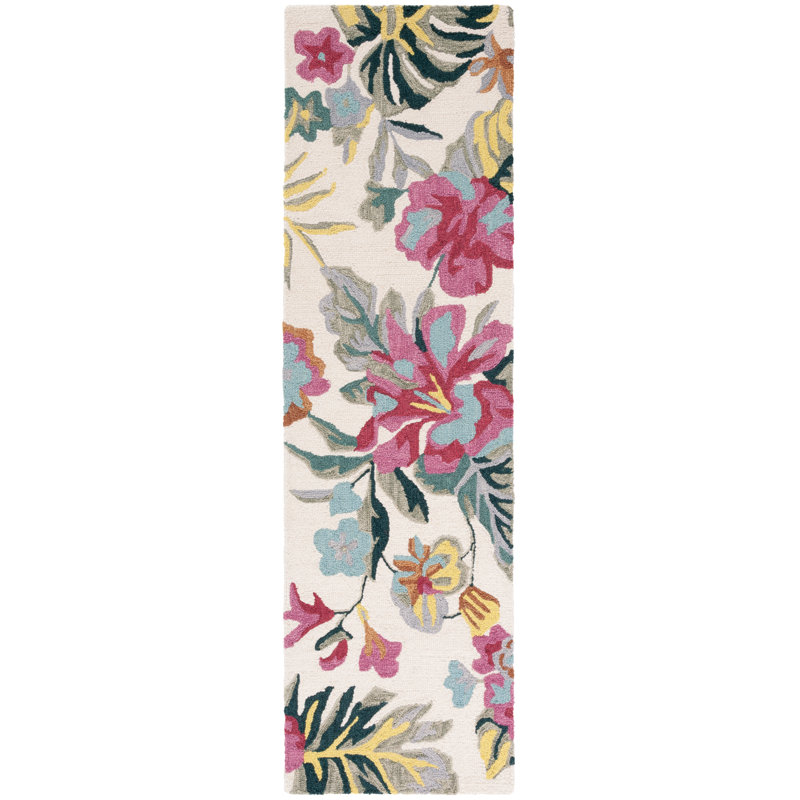 Ariyanna Floral Handmade Tufted Wool Ivory/Pink Area Rug, Runner 2'3" x 8'