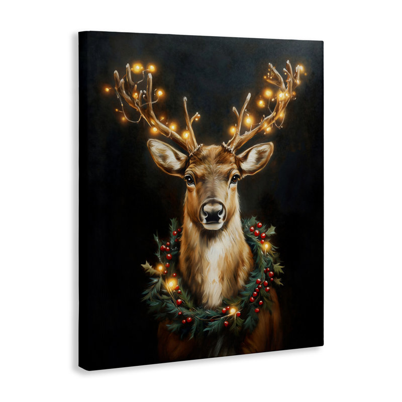 Toile de cerf et couronne illuminée, design par Arlington Prints, H 20 po x l 16 po