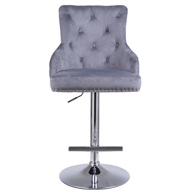 Provo Upholstered Adjustable Height Counter Stool with Metal Frame, Dark Grey