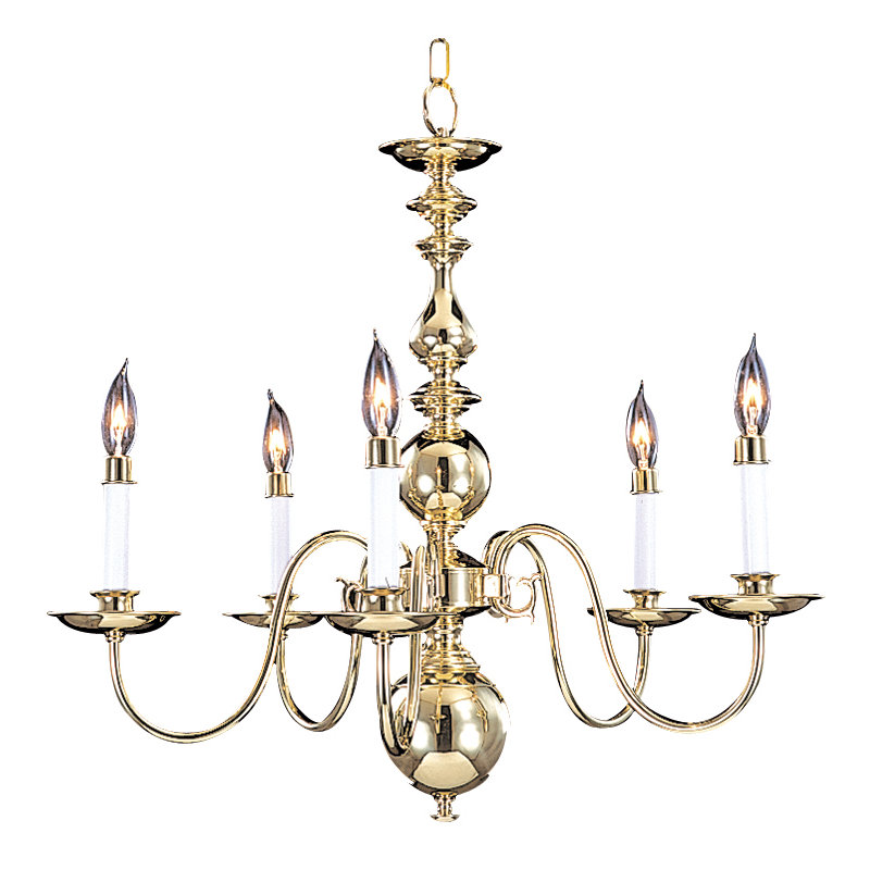 Lustree 5 lumières façon bougie/classique Jovan, 22 po x 24 po, Laiton poli