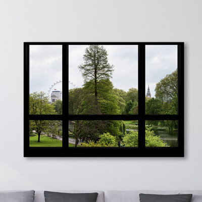 Wrapped Canvas Wall Art - Philippe Hugonnard 'Window View London Park 2' Wall Art for Living Room, Bedroom, or Office Décor - 35x47