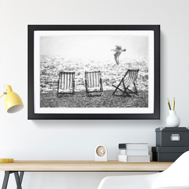 Seagull Flying Over Brighton Beach - Single Picture Frame Painting on MDF, Black Framed, 62cm H x 87cm W x 2cm D