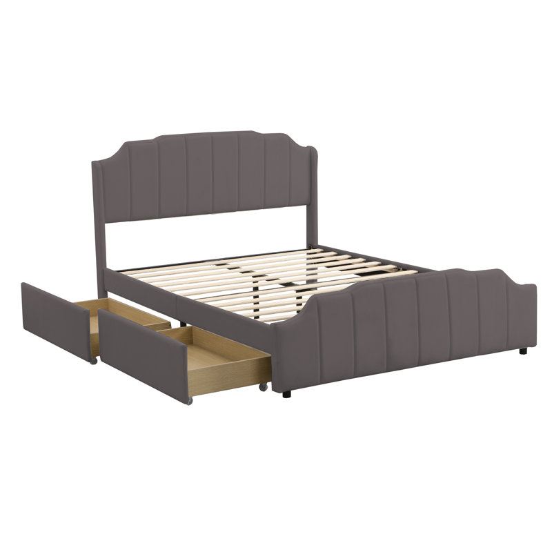 Bomford Upholstered Velvet Drawers Bed, European Double (140 x 200cm), Grey