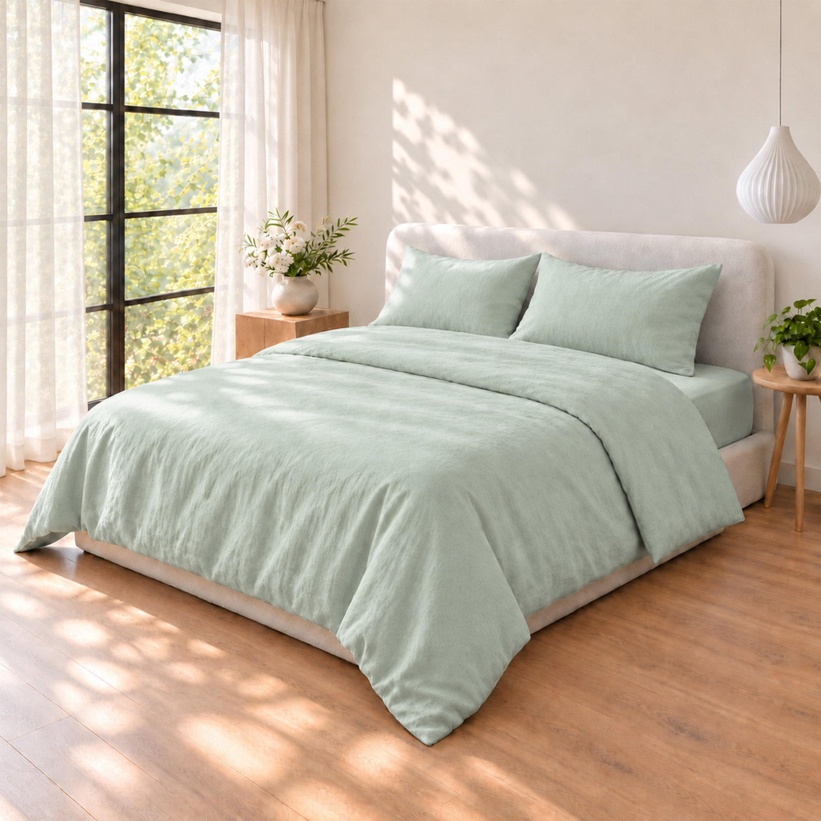 100% Flax Linen Solid Duvet Cover Set with Pillow Shams, Full/Queen, Desert Sage