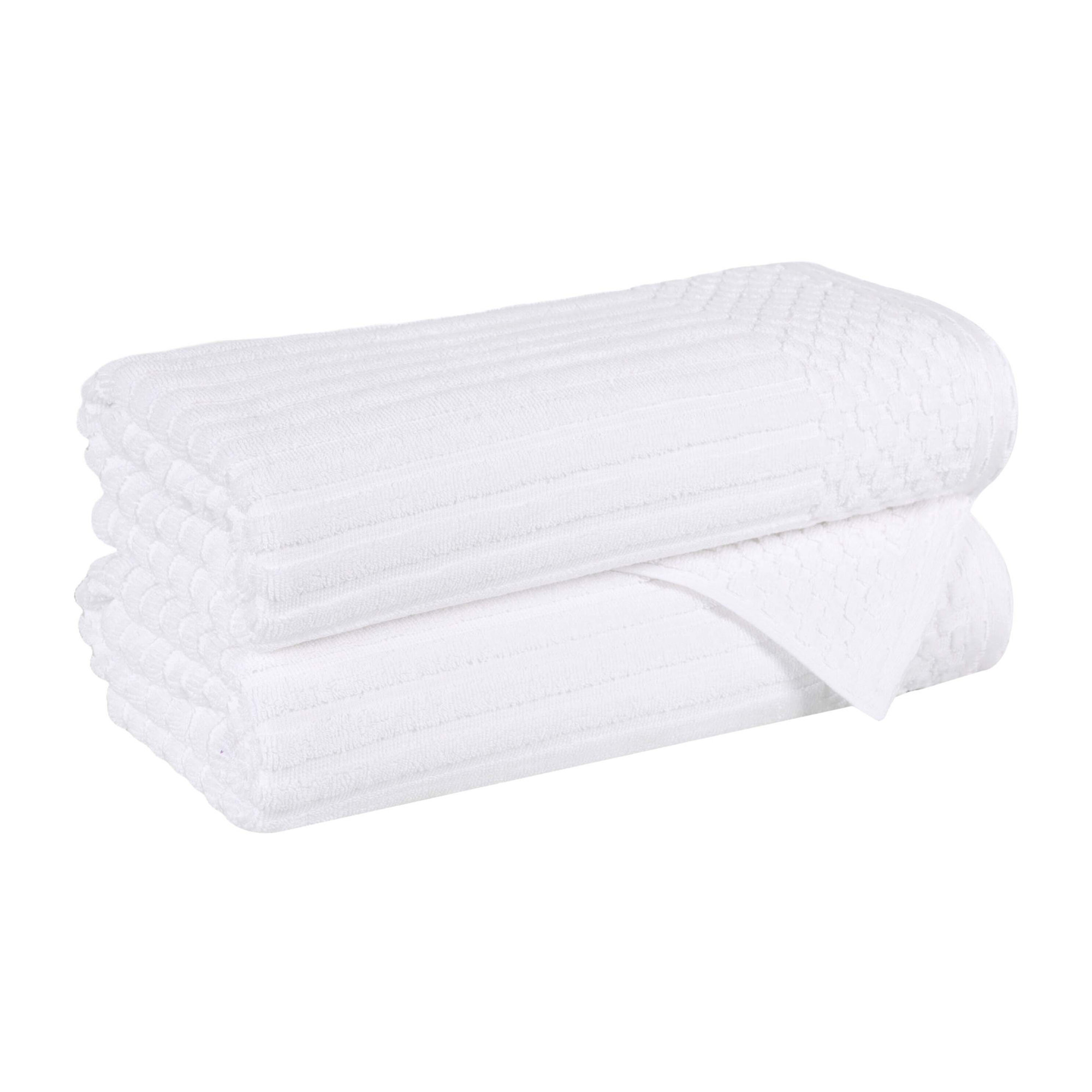 Ruvins Cotton Highly Absorbent Solid and Checkered Border Bath Towel Set, White