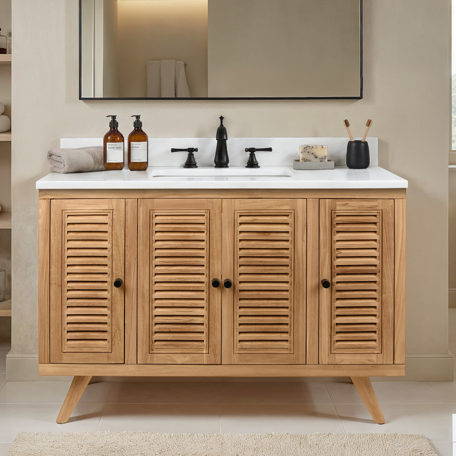 Harper Carrara Marble Single Bathroom Vanity, 49, Carrara White Marble