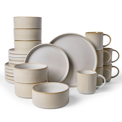 Service de table 24 pièces avec tasses (ensemble de 6), blanc cappuccino