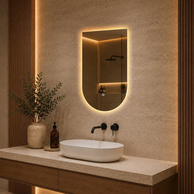 Miroir de salle de bain ovale rétroéclairé à DEL, 3 lumières à intensité variable avec verre antibuée et anti-déflagrant, miroir de meuble-lavabo mural moderne pour salle de bain