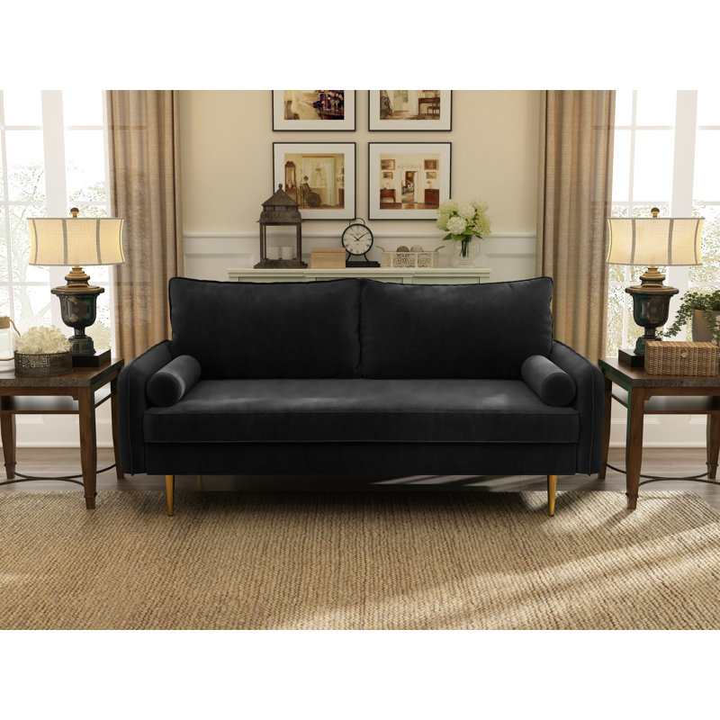 Ranallo 70" Velvet Round Arm Sofa, Black Velvet
