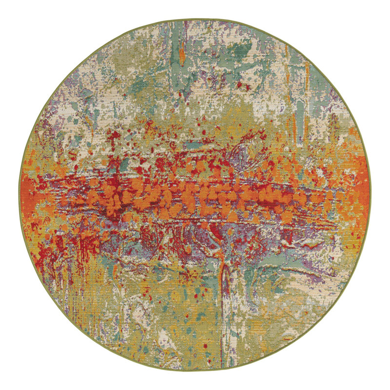 Tapis d'intérieur / extérieur multicolore à motif abstrait Trona, Rond 5 pi