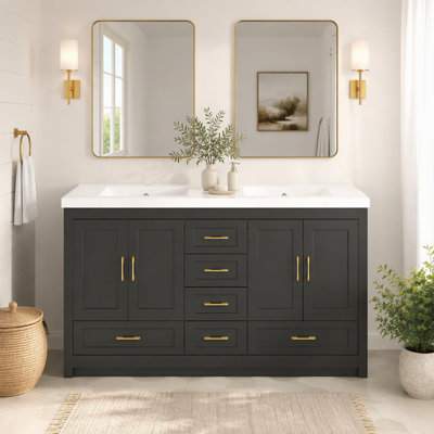 Meuble-lavabo 60 po. Armoire de rangement abondante - 4 portes à fermeture douce et 5 tiroirs