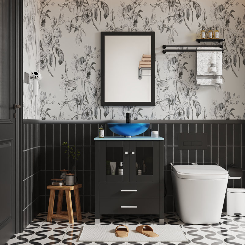 Ensemble de meuble-lavabo simple 25 "avec miroir, Noir, Brun; ambre