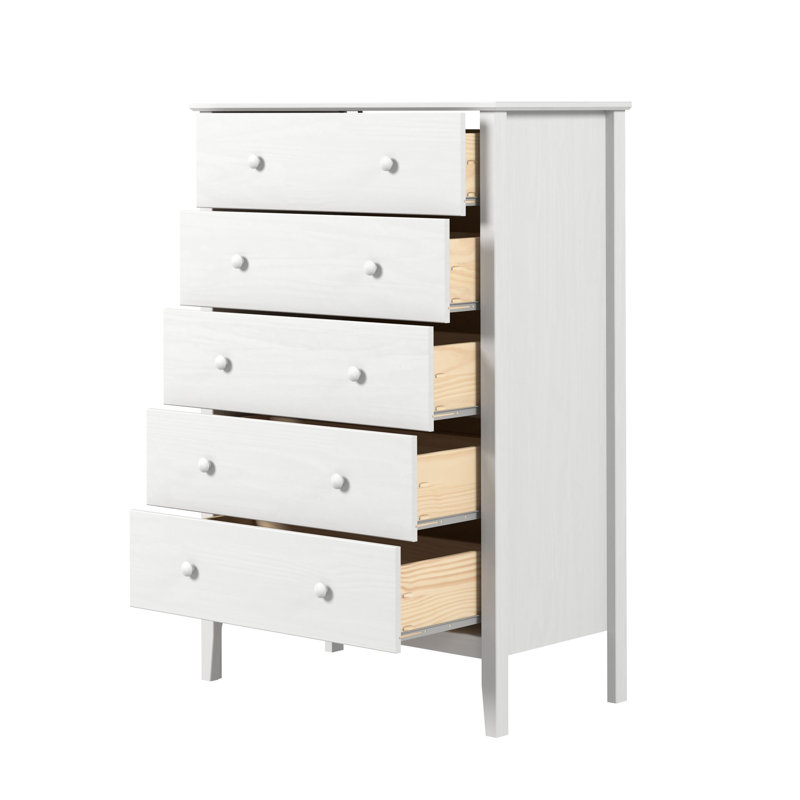 Commode 5 tiroirs Arzell, Blanc