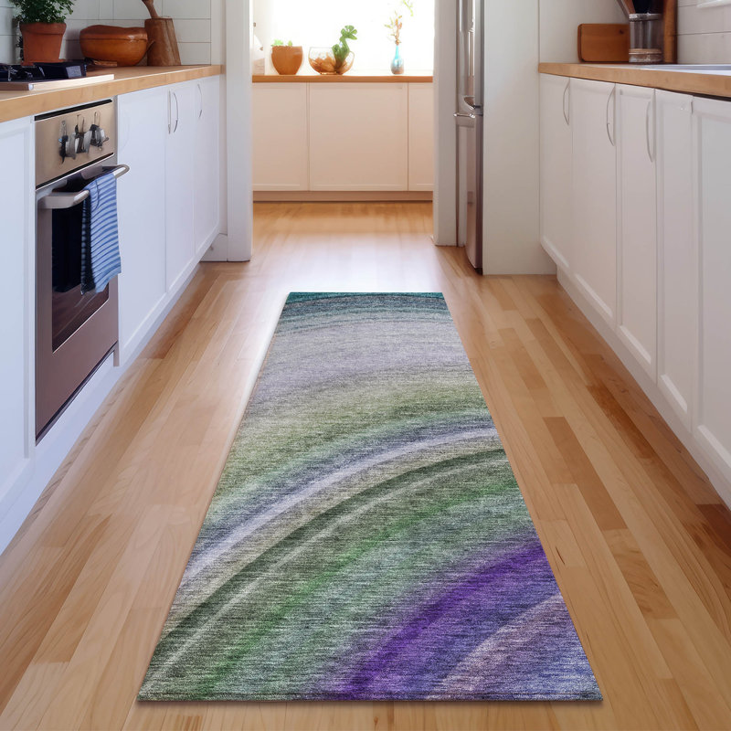 Premium Machine Washable Cerrito AMF584 Teal Rug, Runner 2'3" x 7'6"