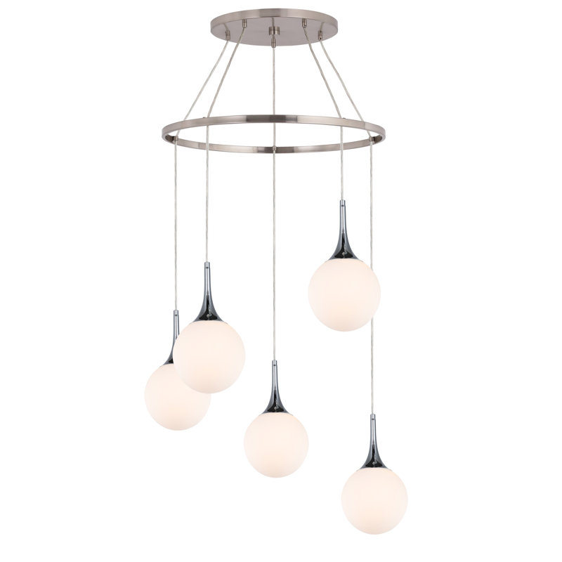 Luminaire suspendu en grappe 5 lumières Ovellette, Chrome / Nickel