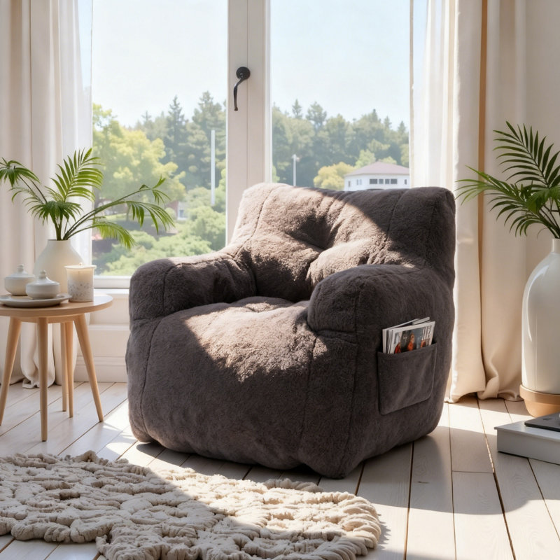 Compression Soft Teddy Adult Foam Filled Bean Bag Chairs,Dark Gray, Dark Gray Teddy