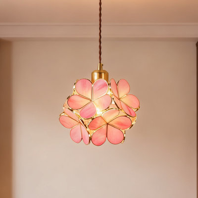 One Light Dimmable Pink Floral Design Pendant Light