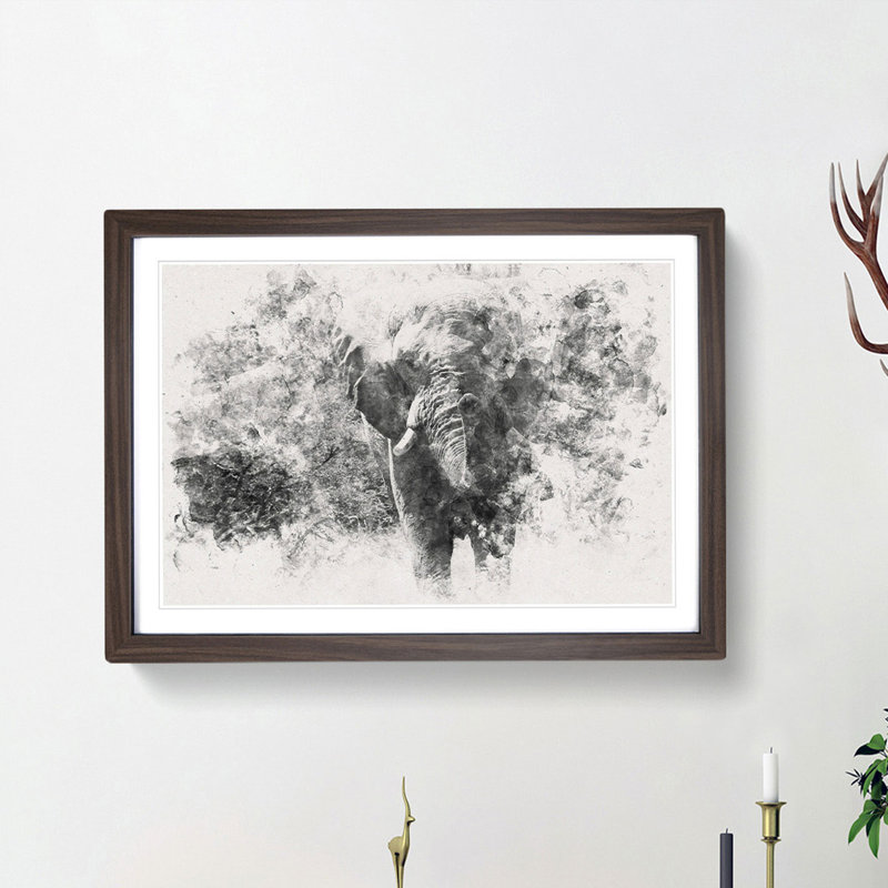 The Majestic Elephant Watercolour - Single Picture Frame Print on MDF, Walnut Framed, 62cm H x 87cm W x 2cm D