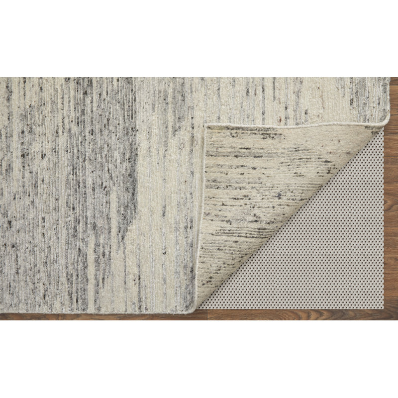Brighton Handmade Wool Abstract Area Rug, Gray/Ivory, Rectangle 9'6" x 13'6"