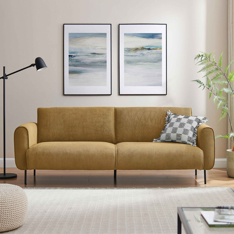 213.2Cm Round Arms Sofa, Yellow