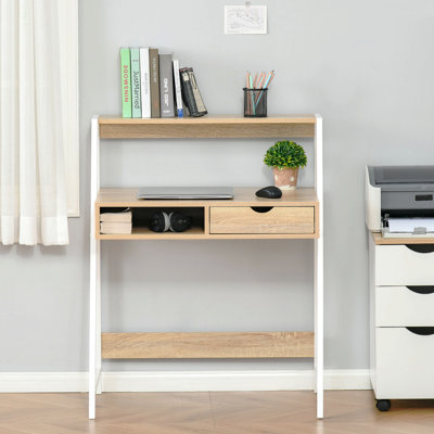 Bureau personnel, bureau d'ordinateur pour petits espaces, table d'écriture avec tiroir et tablettes de rangement