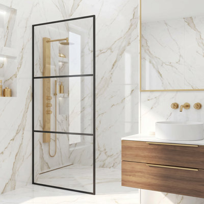 Divide 34" W x 74" H Fixed Framed Shower Screen with 3/8" Striped Glass