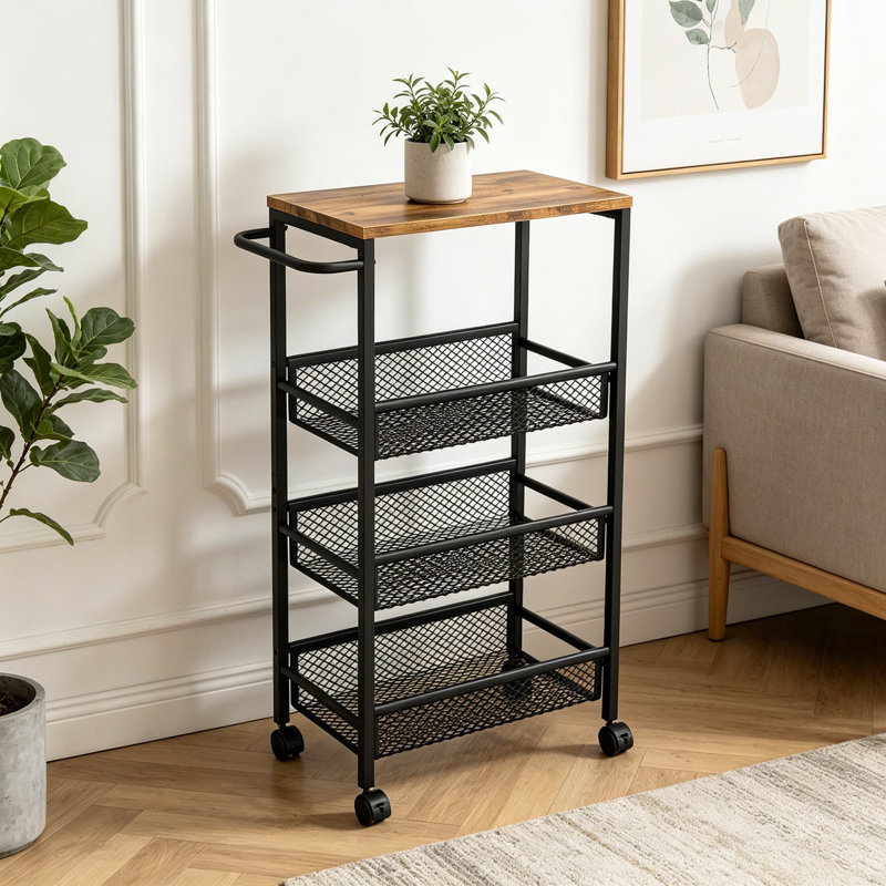 Chariot roulant mince avec plateau en panneau de fibres à densité moyenne et roues verrouillables - Chariot de rangement étroit à 4 niveaux pour la cuisine, la salle de bain, la salle de lavage et les petits espaces