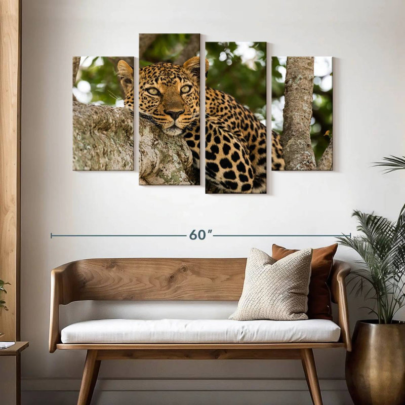 Leopard On Tree Trunk, 32" H x 52" W
