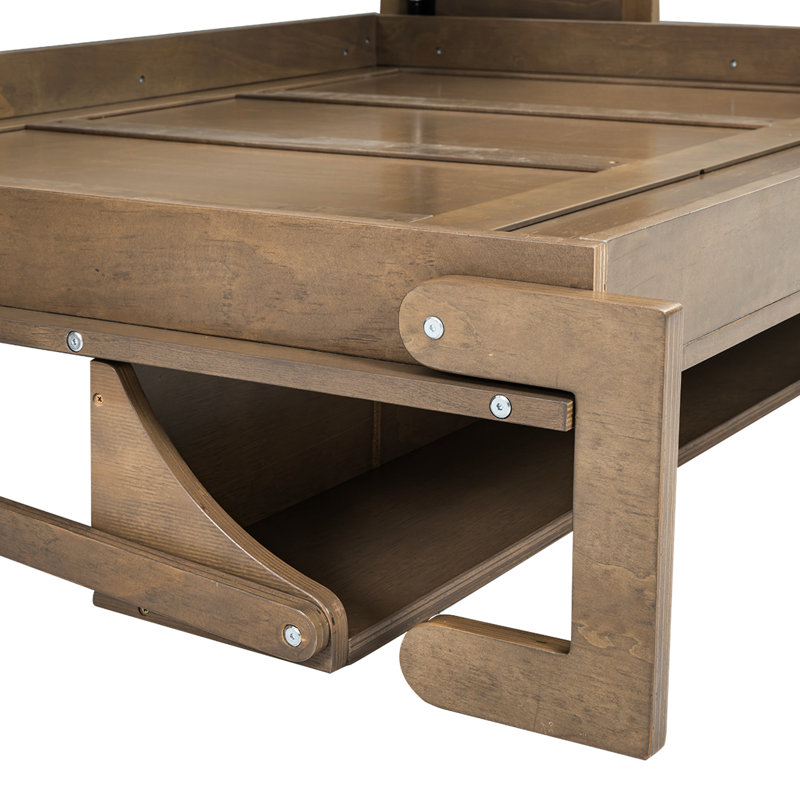 Lit double avec apparence de bois antique, garde-robe et rangement pratique - garde-robe, tiroirs et tablettes ouvertes