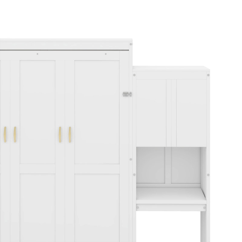 Grand lit escamotable avec bureau, coiffeuse et armoires, Blanc
