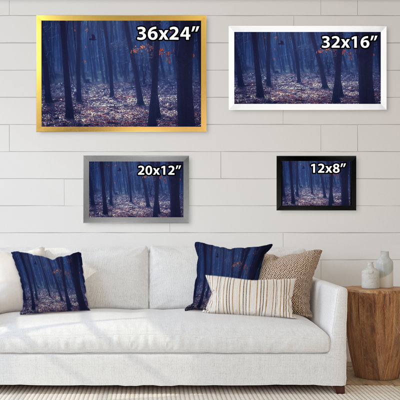 «Blue Mystic Birtch Forest», reproduction sur toile flottante, Cadre photo noir, H 12 po x l 20 po x P 1 po