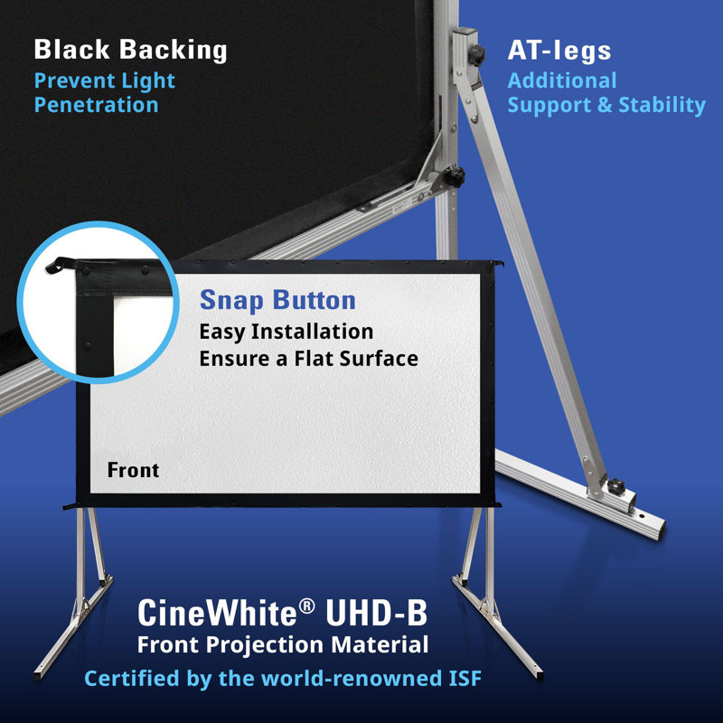 75" Black and White Portable Projection Screen with Aluminum Legs