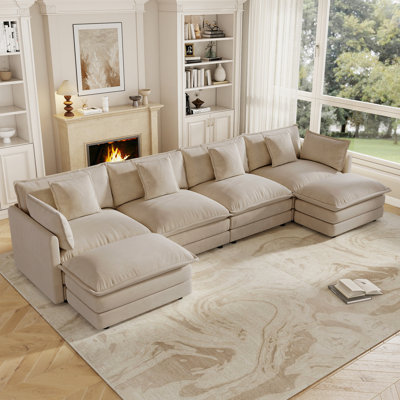 U-Shaped Sofa with Ottoman, 4 Seather Cloud Sofa, Chenille Fabric, for Small Living Spaces,Easy to Assemble