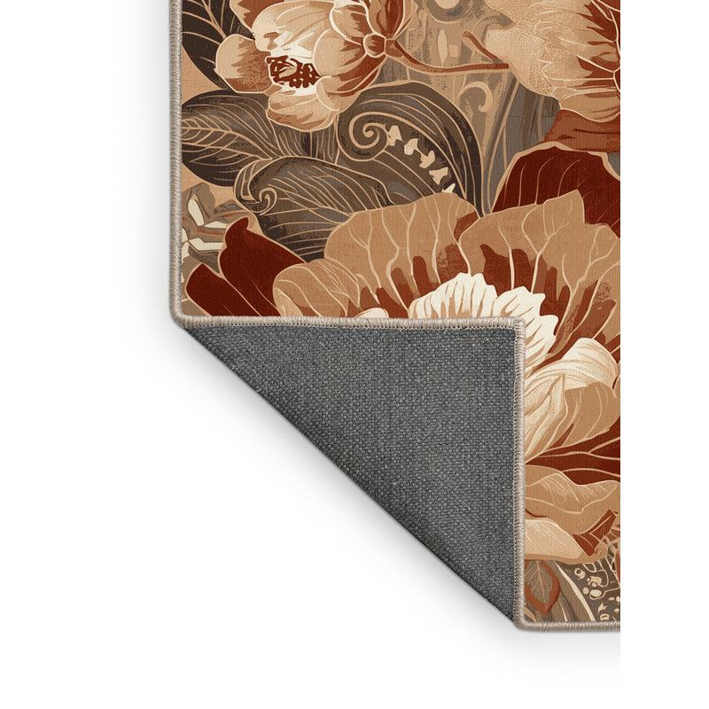 Tapis oriental doux et moelleux de style oriental orné en brun - reliure beige, 5 x 7