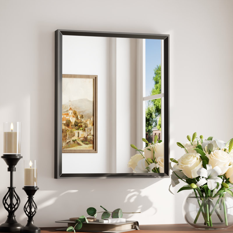 Miroir de salle de bain avec cadre en aluminium et verre trempé, Noir mat, 20 po x 16 po, Rectangulaire