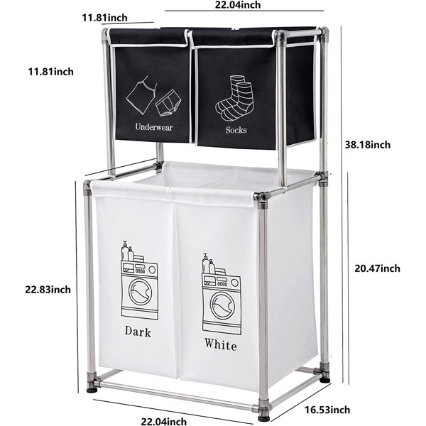 Laundry Basket, 112L Large Double Laundry Hamper, Freestanding Laundry  Sorter Organizer 2 Section with Top Shelf & 2 Removable Washable Bags &  Side