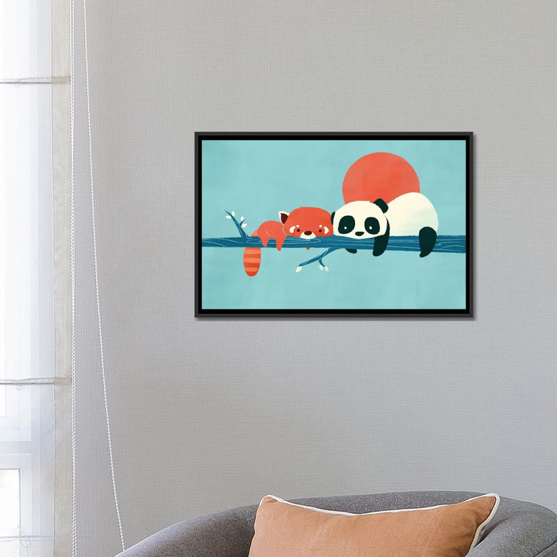 «Pandas», impression sur toile tendue, H 18 po x l 26 po x P 1,5 po, Toile avec cadre noir, Pas de tapis