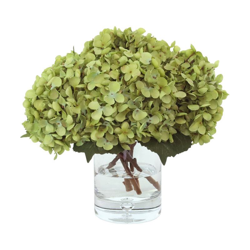 Hortensias dans un vase en verre, Vert, 13 po x 12 po