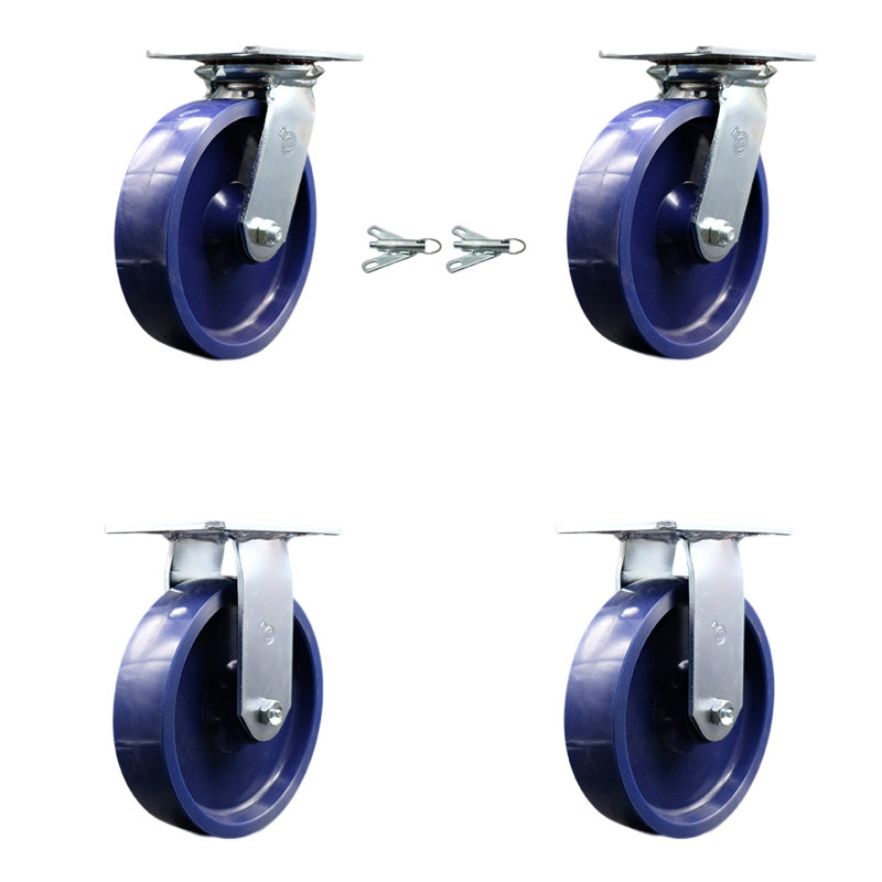 4 Piece Solid Poly Caster Set with Roller Bearing 2 Swivel Lock and 2 Rigid