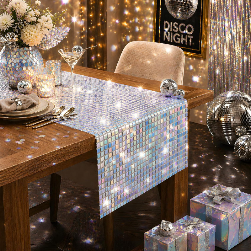 Chemin de table Disco Party Decorations - Iridescent Glitter Disco | Rétro des années 70, des années 80, des boules de disco décoratives à l'intérieur et à l'extérieur - Bling Sequin