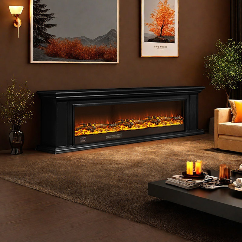 Meuble télé American Fireplace, Noir, noir, noir, noir, 78.74"